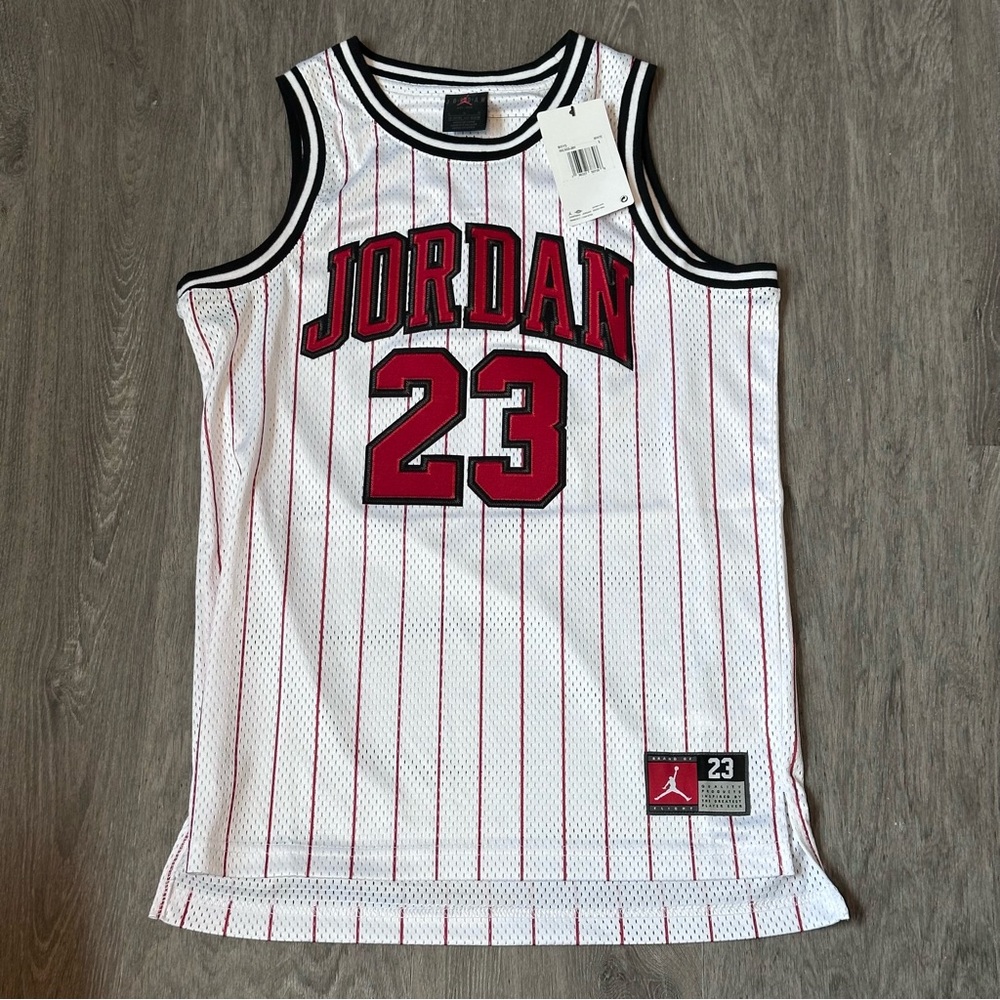 Jordan | Youth Large White and Red Pinstripe #23 Jersey - NWT!